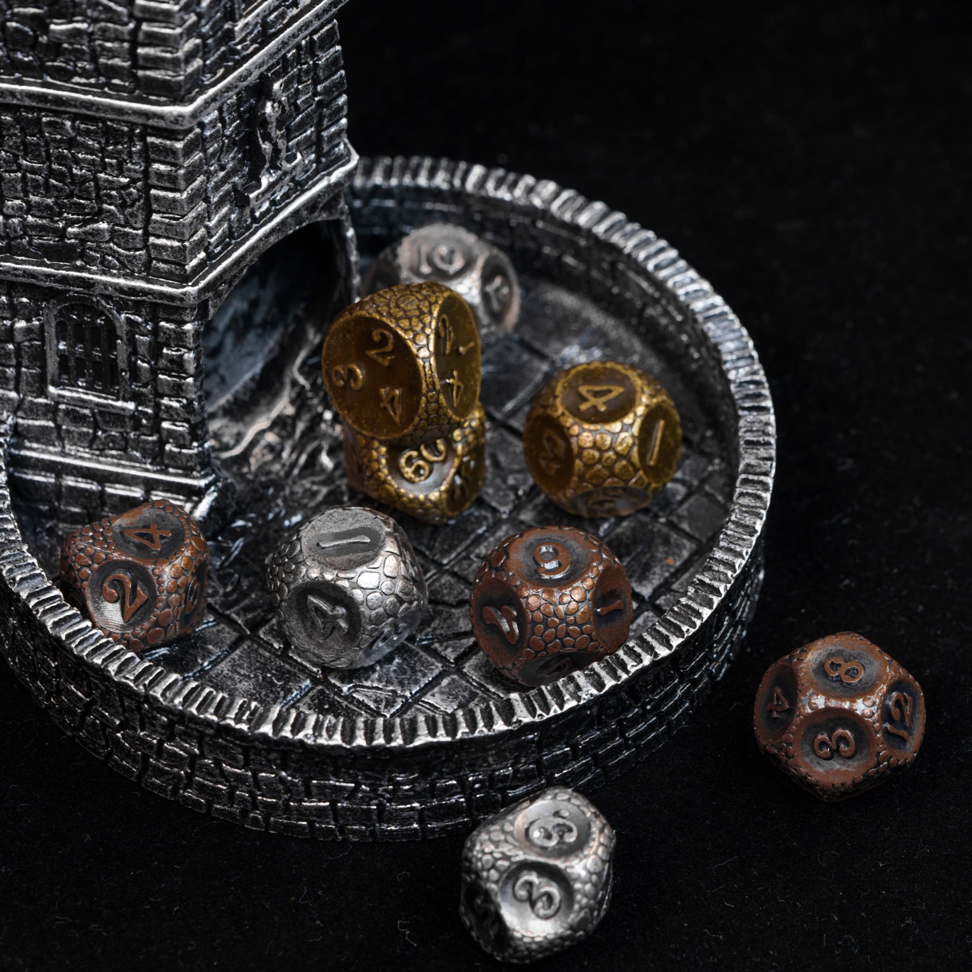 7-Piece Metal DND Dice Set – Pinwheel Design Polyhedral Dice For Dungeons & Dragons, RPG, MTG (Purple, Comes With Leather Pouch)